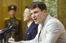 Otto Warmbier, a University of Virginia student who has been detained in North Korea since early January, attends a new conference in Pyongyang, North Korea