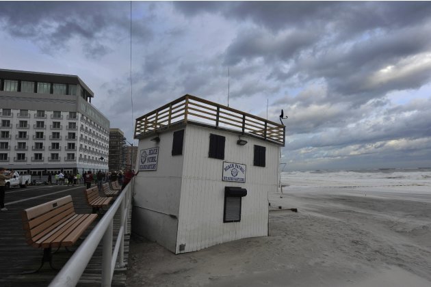 A Beach Patrol Headquarters used by the City of Long Beach lifeguards was lifted and moved to the boardwalk by the strong winds of Tropical Storm Irene as it swept through Long Island on Sunday, Aug. 