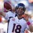 Denver Broncos quarterback Peyton Manning warms up prior to during their Monday NFL football game against the San Diego Chargers in San Diego
