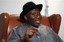Nigeria's President Jonathan speaks during an interview with ThomsonReuters in New York