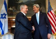 US Secretary of State John Kerry (R) meets with Israeli Prime Minister Benjamin Netanyahu at Villa Taverna, the US Ambassador's residency in Rome, on October 23, 2013