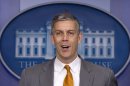 Education Secretary Arne Duncan speaks durng the daily news briefing at the White House, Friday, April 20, 2012, in Washington. (AP Photo/Carolyn Kaster)