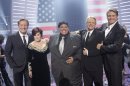 In this Sept. 24, 2008 file image released by NBC, opera singer Neal E. Boyd, center, is flanked by, from left: judges Piers Morgan and Sharon Osbourne, host Jerry Springer and judge David Hasselhoff after winning the NBC talent competition, 