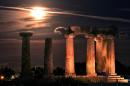 The "supermoon" is pictured above the Temple of Apollo in Ancient Corinth on November 14, 2016
