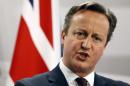 FILE - This is a Friday, May 22, 2015 file photo of British Prime Minister David Cameron as he speaks during a media conference at the conclusion of the Eastern Partnership summit in Riga, Latvia. Cameron declared Sunday July 19, 2015 that Britain needs to take a greater role in destroying the Islamic State group in Syria, his most direct signal to date that he will seek to expand his country's role in supporting the United States and its allies. (AP Photo/Mindaugas Kulbis, File)