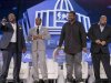 Tampa Bay Buccaneers Sapp, former Minnesota Vikings Carter, former Baltimore Ravens Ogden and former Dallas Cowboys Allen stand together after being named to the Pro Football Hall of Fame at the 2013 Class of Enshrinement show in New Orleans