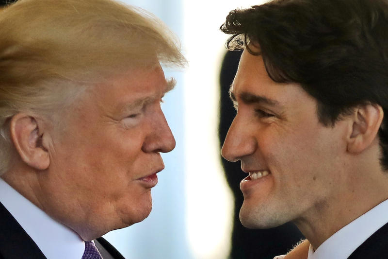 Canadian Prime Minister Justin Trudeau (R) is greeted by U.S. President Donald Trump prior to holdiing talks at the White House in Washington, U.S., February 13, 2017. REUTERS/Carlos Barria