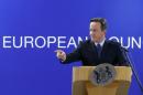 British Prime Minister David Cameron holds a briefing during a European Union leaders summit in Brussels