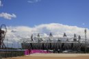The Olympic Stadium is seen at the London 2012 Olympic Park in east London, Wednesday, July 11, 2012, as work continues to get the park ready for the summer games which begin July 27.(AP Photo/Alastair Grant)