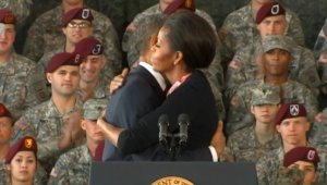 Obama Flirts with First Lady at Fort Bragg