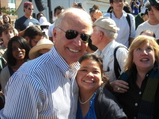Joe Biden with volunteer Reesa Guerrero