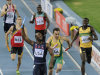 USA's LaShawn Merritt, front left, crosses the finish line ahead of South Africa's L.J. van Zyl, second from right, Jamaica's Leford Green, right, and Belgium's Kevin Borlee, second from left in back, to win the Men's 4x400m Relay final at the World Athletics Championships in Daegu, South Korea, Friday, Sept. 2, 2011. (AP Photo/Martin Meissner)
