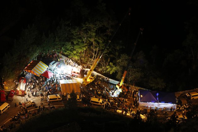 A general view of a rescue operation after a bus crash in Genting Highlands outside Kuala Lumpur