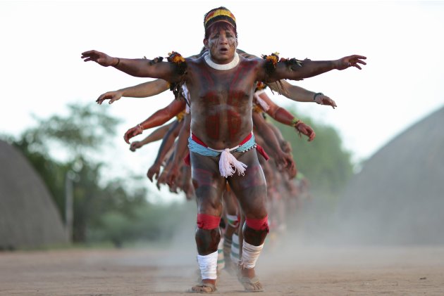 Yawalapiti youth chief Anuia leads a dance in the Xingu National Park