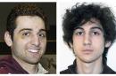 FILE - This combination of file photos shows brothers Tamerlan, left, and Dzhokhar Tsarnaev, suspects in the Boston Marathon bombings on April 15, 2013. Lawyers for Boston Marathon bombing suspect Dzhokhar Tsarnaev are pinning their best hopes for saving his life on his dead older brother, Tamerlan. The defense is expected to portray Tamerlan Tsarnaev as the mastermind behind the twin explosions that killed 3 people and wounded more than 260 near the finish line of the 2013 race. He died days later after a gun battle with police. (AP Photos/Lowell Sun and FBI, File)