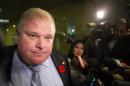 Toronto Mayor Rob Ford makes a statement to the media outside his office at Toronto's city hall after the release of a video on Thursday Nov. 7, 2013. A new video surfaced showing Ford in a rage, using threatening words including "kill" and "murder." Ford said he was 