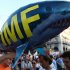 Protesters hold a shark balloon, featuring International Monetary Fund (IMF) in the northern Greek port city of Thessaloniki, Saturday, Sept. 8, 2012. Greek Prime Minister Antonis Samaras says the final round of austerity measures contains painful and unjust cuts but is necessary to restore Greece's credibility and continue to receive funding from creditors. (AP Photo/Thanassis Stavrakis)