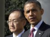 President Barack Obama stands with Jim Yong Kim, his nominee to be the next World Bank President, in the Rose Garden of the White House in Washington, Friday, March 23, 2012. Kim is currently the president of Dartmouth College. (AP Photo/Charles Dharapak)