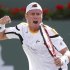 Lleyton Hewitt of Australia celebrates defeating John Isner of the U.S. in their match at the BNP Paribas Open ATP tennis tournament in Indian Wells