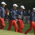 USA's Jason Dufner, left to right, Keegan Bradley, Phil Mickelson and Zach Johnson make their way off the fifth tee during a practice round at the Ryder Cup PGA golf tournament Wednesday, Sept. 26, 2012, at the Medinah Country Club in Medinah, Ill. (AP Photo/Charles Rex Arbogast)