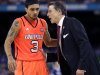 Louisville head coach Rick Pitino talks to guard Peyton Siva (3) during the second half of an NCAA Final Four semifinal college basketball tournament game Saturday, March 31, 2012, in New Orleans. (AP Photo/Mark Humphrey)