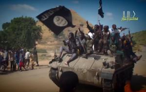A video image allegedly showing Boko Haram fighters, …