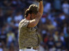 San Diego Padres closer Heath Bell reacts after giving up a home run to Florida Marlins' Mike Cameron in the ninth inning of a baseball game Sunday, Aug. 21, 2011, in San Diego. (AP Photo/Lenny Ignelzi)