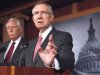 Senate Majority Leader Harry Reid of Nev., right, accompanied by House Minority Whip Steny Hoyer of Md. gestures during a news conference on Capitol Hill in Washington, on Friday, Sept. 23, 2011, to discuss the continuing resolution to keep the government open. (AP Photo/Jacquelyn Martin)