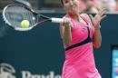 Jelena Jankovic, from Serbia, returns to Tatjana Maria during a match at the Family Circle Cup tennis tournament in Charleston, S.C., Tuesday, April 7, 2015. (AP Photo/Mic Smith)