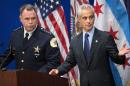 Chicago Police Superintendent Garry McCarthy (L) and Mayor Rahm Emanuel arrive for a press conference to address the arrest of Chicago Police officer Jason Van Dyke on November 24, 2015