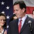 Former Pennsylvania Sen. Rick Santorum turns to his wife Karen, left, after announcing he is suspending his candidacy for the presidency, Tuesday, April 10, 2012, in Gettysburg, Pa.  (AP Photo/Gene J. Puskar)