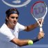 Federer of Switzerland hits a return to Djokovic of Serbia in their championship match at the men's Cincinnati Open tennis tournament in Cincinnati