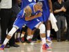 Los Angeles Clippers forward Caron Butler reacts after scoring as time expired in the first half of an NBA basketball game against the Los Angeles Lakers, Friday, Nov. 2, 2012, in Los Angeles.(AP Photo/Gus Ruelas)