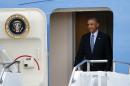 President Barack Obama arrives on Air Force One at Peterson Air Force Base, in Colorado Springs, Colo., Wednesday, June 1, 2016. Obama arrived in Colorado ahead of his Thursday, June 2 commencement speech at the Air Force Academy graduation. (AP Photo/Brennan Linsley)