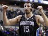 Orlando Magic forward Hedo Turkoglu celebrates in the closing seconds of the second half of an NBA first-round playoff basketball game against the Indiana Pacers in Indianapolis, Saturday, April 28, 2012. The Magic won 81-77. (AP Photo/Michael Conroy)