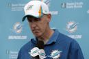 Miami Dolphins head coach Joe Philbin looks down during a media availability following an NFL football practice, Monday, Nov. 4, 2013, in Davie, Fla. The Dolphins suspended guard Richie Incognito Sunday for misconduct related to the treatment of teammate Jonathan Martin, who abruptly left the team a week ago to receive help for emotional issues. (AP Photo/Lynne Sladky)
