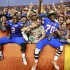 Florida's Dominique Easley (2) and D.J. Humphries (70) celebrate with fans after defeating South Carolina 44-11 in an NCAA college football game, Saturday, Oct. 20, 2012, in Gainesville, Fla.(AP Photo/John Raoux)