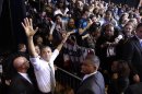 U.S. President Barack Obama greets supporters at the end of his election campaign rally at Kent State University