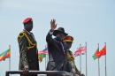 South Sudan President Salva Kiir arrives to the John Garang Mausoleum grounds in Juba on July 9, 2015 for celebrations as part of South Sudan's fourth independence day