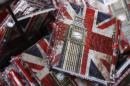 Union flags and the Big Ben clocktower cover notebooks are seen on sale in London, Britain