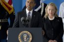 FILE - In this Sept. 14, 2012 file photo, President Barack Obama, accompanied by Secretary of State Hillary Rodham Clinton, speaks during a Transfer of Remains Ceremony at Andrews Air Force Base, Md., marking the return to the United States of the remains of the four Americans killed this week in Benghazi, Libya. Middle East violence is shaking up a U.S. presidential race that otherwise looks stubbornly stable _ and tight: President Barack Obama holds a tiny edge, Republican Mitt Romney seeks a break-through message, and three debates loom in the campaign's final seven weeks. Republicans and Democrats agree the election is likely to be decided on Obama's jobs-and-economy record, and both campaigns are entering a new campaign week working to shift the focus back to that issue. But foreign policy leaped to forefront of the campaign in recent days, as protestors attacked U.S. diplomats and missions in the Middle East. It's unclear when it will abate. (AP Photo/Carolyn Kaster, File)