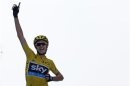 Race leader's yellow jersey Team Sky rider Froome of Britain crosses the finish line to win the fifteenth stage of the centenary Tour de France cycling race from Givors to Mont Ventoux