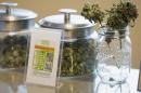 Jars of marijuana strain "Beast Mode OG" are pictured in Johnson's Queen Anne Cannabis Club in Seattle, Washington