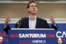 Republican presidential candidate Santorum addresses supporters during a campaign stop in Lansing