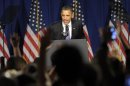 President Barack Obama speaks at a fundraiser in New York City, Thursday, March 1, 2012. Obama will be speaking at 4 fundraisers while in New york City.(AP Photo/Susan Walsh)
