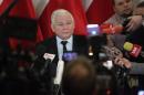 Leader of Law and Justice party Jaroslaw Kaczynski speaks to journalists at the parliament in Warsaw