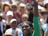 Serena Williams, of the United States, waves to the audience after beating Marion Bartoli, of France, 7-5, 6-1 in the final of the Bank of the West Classic tennis tournament, Sunday, July 31, 2011, in Stanford, Calif. (AP Photo/George Nikitin)