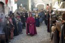 In this photo taken Monday, Oct. 29, 2012, actors perform during the shooting of "Borgia" tv series in Sermoneta, Italy. The Italian economy may be struggling but the pan-European television series 