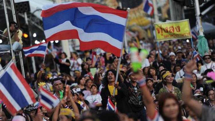 A Thai opposition protester waves a national flag during a rally at Democracy Monument in Bangkok, on November 24, 2013
