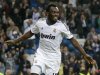 Real Madrid's Essien celebrates goal against Real Zaragoza during Spanish First Division soccer match in Madrid